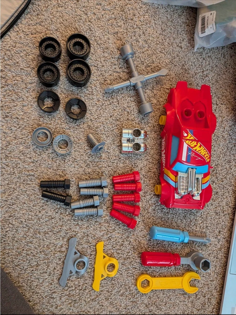 Hot Wheels Red Ready-to-Race Car Builder Toy with Tools